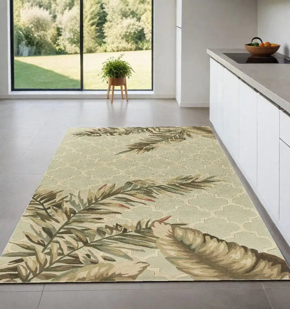 4' X 6' Sage Green Hand Tufted Tropical Quatrefoil Indoor Area Rug - Homeroots