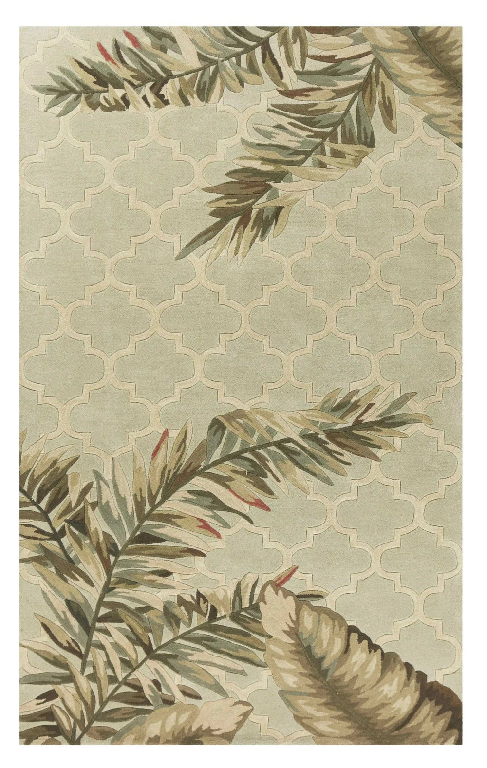 4' X 6' Sage Green Hand Tufted Tropical Quatrefoil Indoor Area Rug - Homeroots - Flyclothing LLC