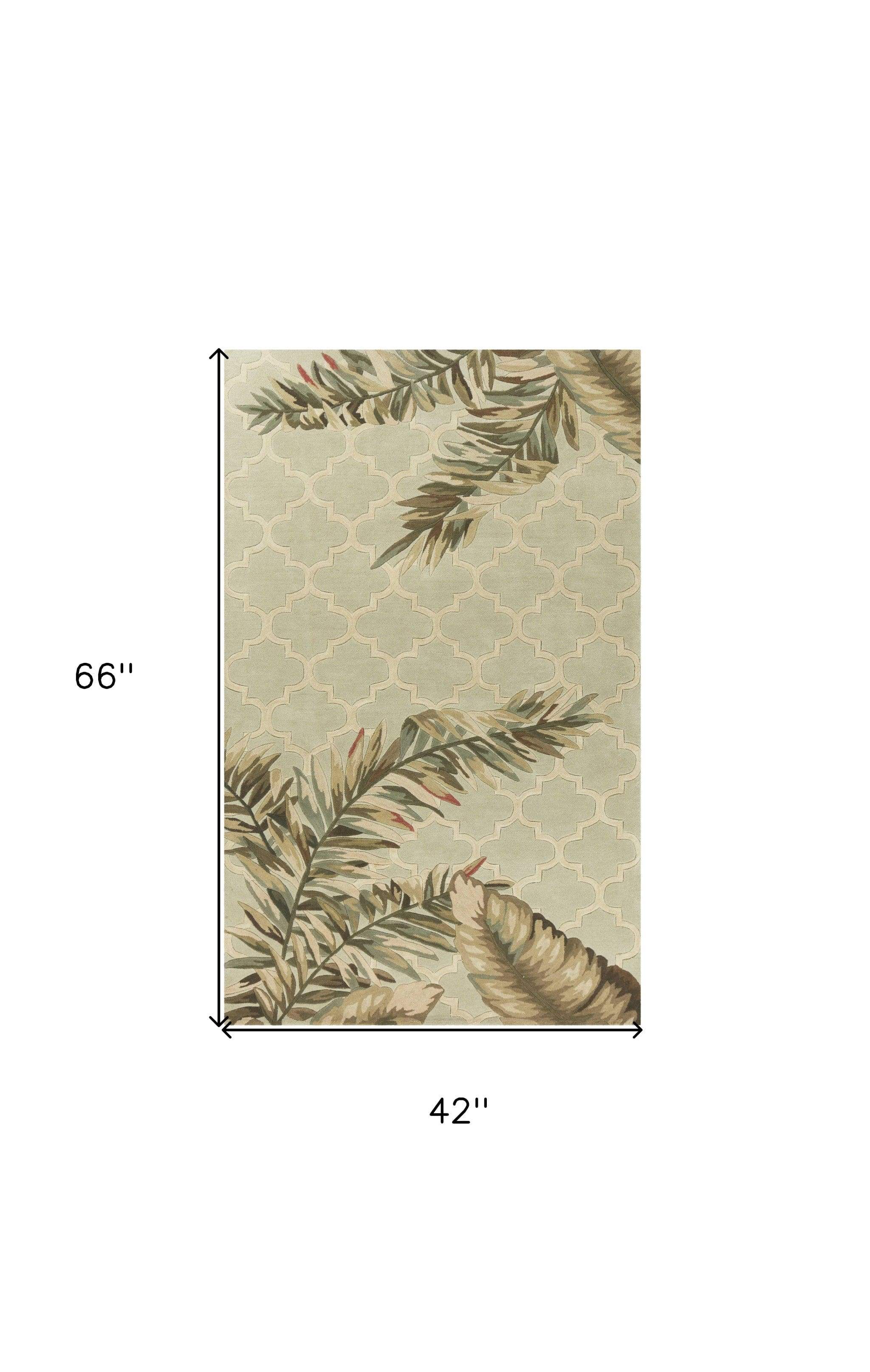 4' X 6' Sage Green Hand Tufted Tropical Quatrefoil Indoor Area Rug - Homeroots - Flyclothing LLC