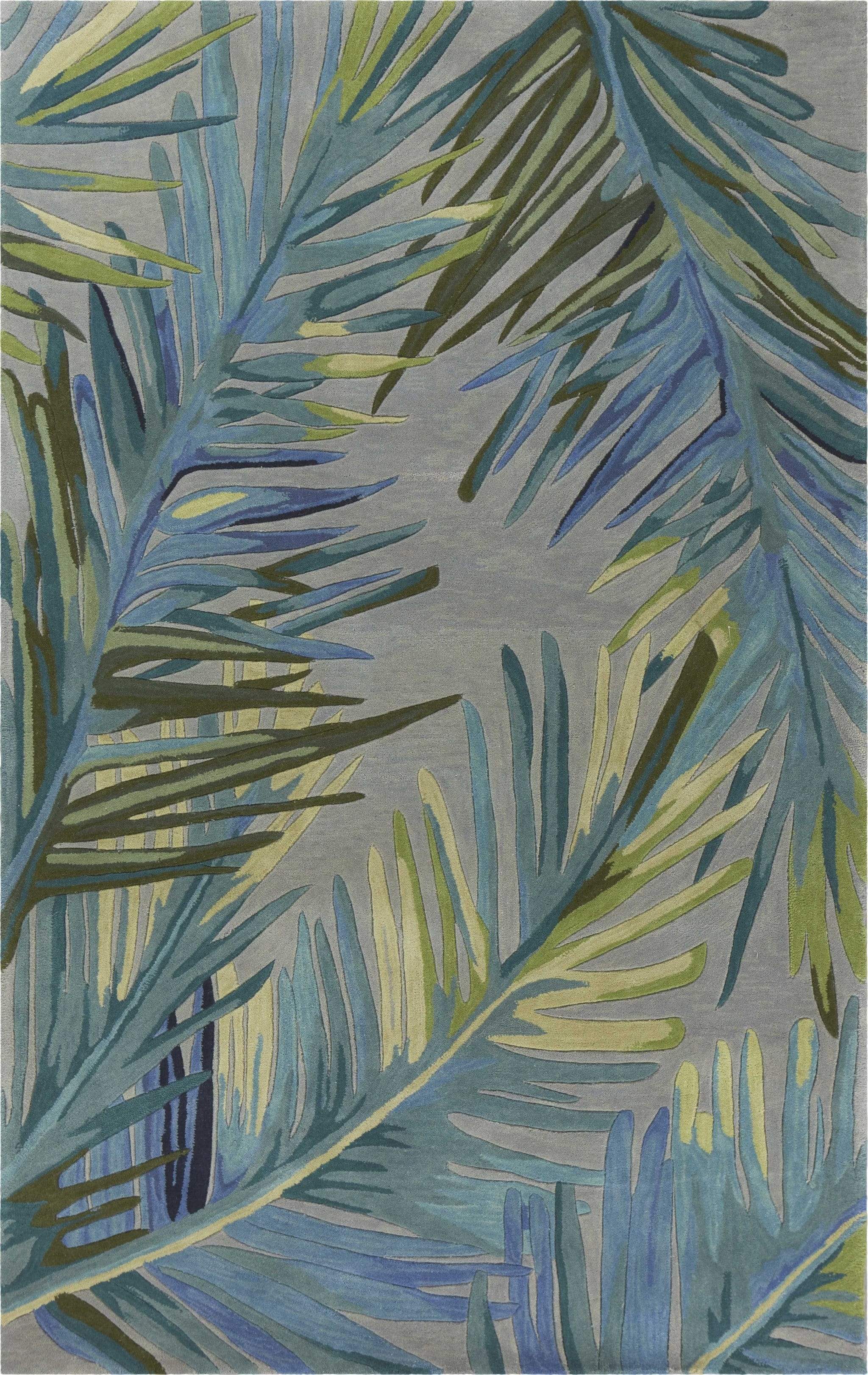 4' X 6' Grey Blue Hand Tufted Tropical Palms Indoor Area Rug - Homeroots - Flyclothing LLC