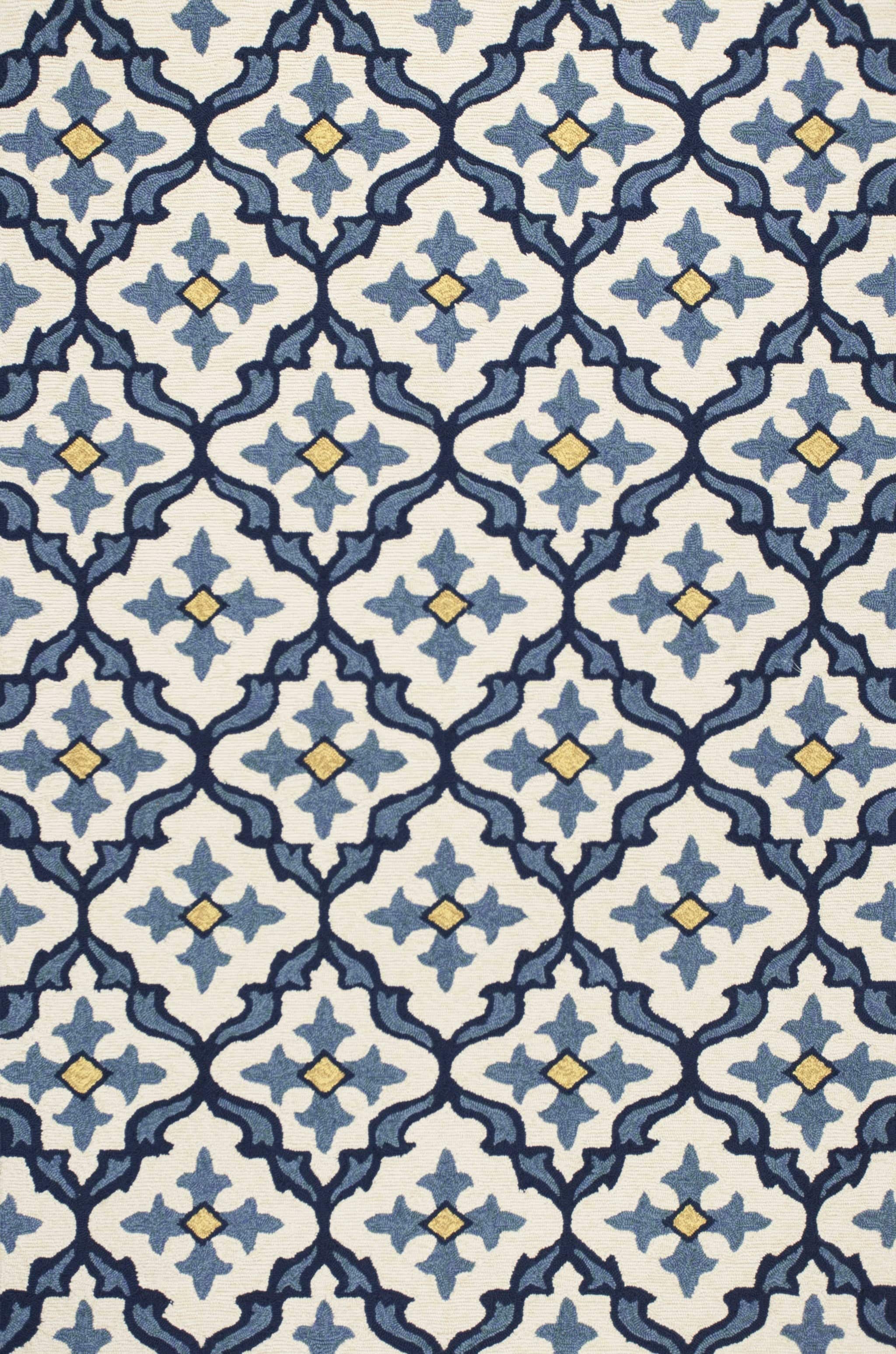 5' X 7' Ivory Or Blue Geometric Mosaic Indoor Outdoor Area Rug - Homeroots - Flyclothing LLC