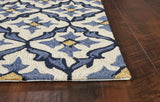 5' X 7' Ivory Or Blue Geometric Mosaic Indoor Outdoor Area Rug - Homeroots - Flyclothing LLC