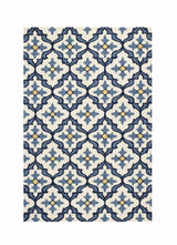 5' X 7' Ivory Or Blue Geometric Mosaic Indoor Outdoor Area Rug - Homeroots - Flyclothing LLC