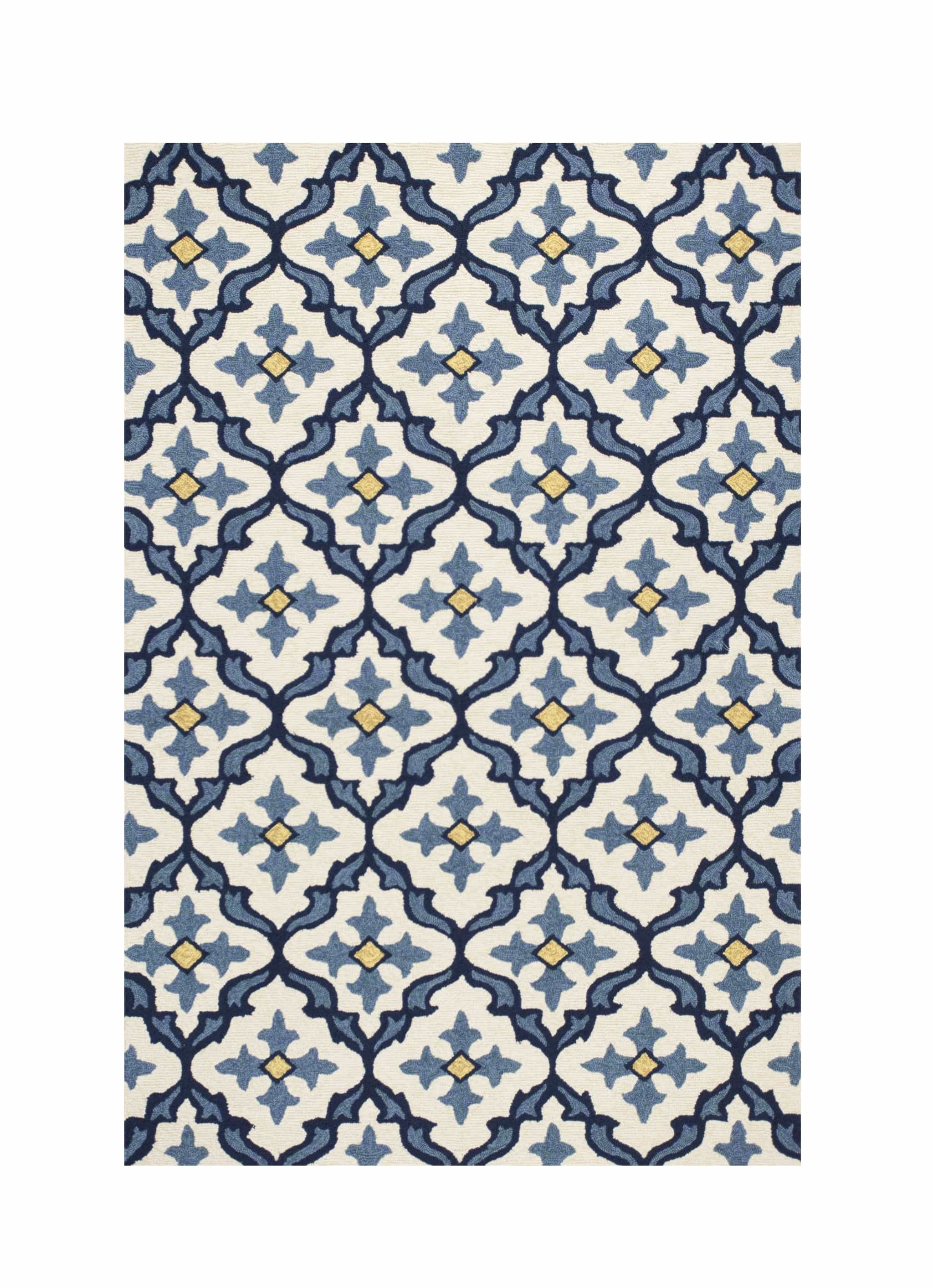 5' X 7' Ivory Or Blue Geometric Mosaic Indoor Outdoor Area Rug - Homeroots - Flyclothing LLC