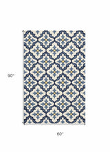 5' X 7' Ivory Or Blue Geometric Mosaic Indoor Outdoor Area Rug - Homeroots - Flyclothing LLC