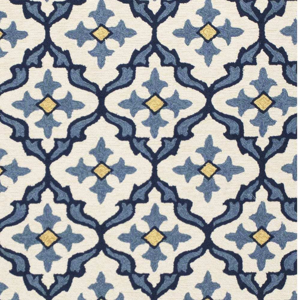 5' X 7' Ivory Or Blue Geometric Mosaic Indoor Outdoor Area Rug - Homeroots - Flyclothing LLC