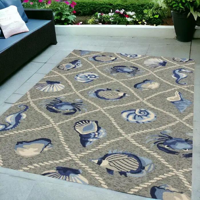 5' X 8' Gray Abstract Handmade Indoor Outdoor Area Rug - Homeroots