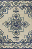 5' X 8' Ivory and Blue Damask Handmade Indoor Outdoor Area Rug - Homeroots