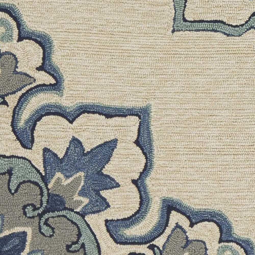 5' X 8' Ivory and Blue Damask Handmade Indoor Outdoor Area Rug - Homeroots - Flyclothing LLC