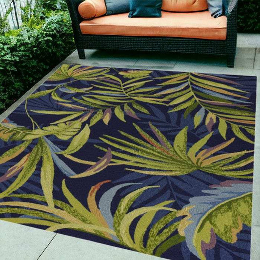 5' X 8' Blue Floral Handmade Indoor Outdoor Area Rug - Homeroots - Flyclothing LLC
