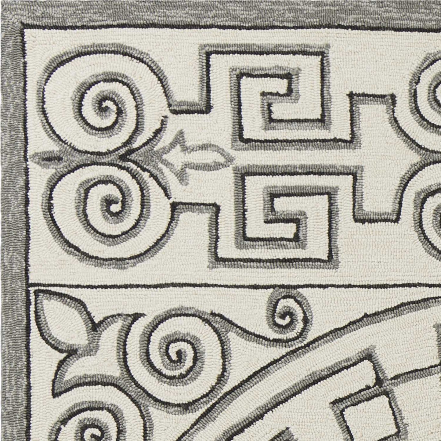 5' X 8' Gray and Ivory Damask Handmade Indoor Outdoor Area Rug - Homeroots - Flyclothing LLC