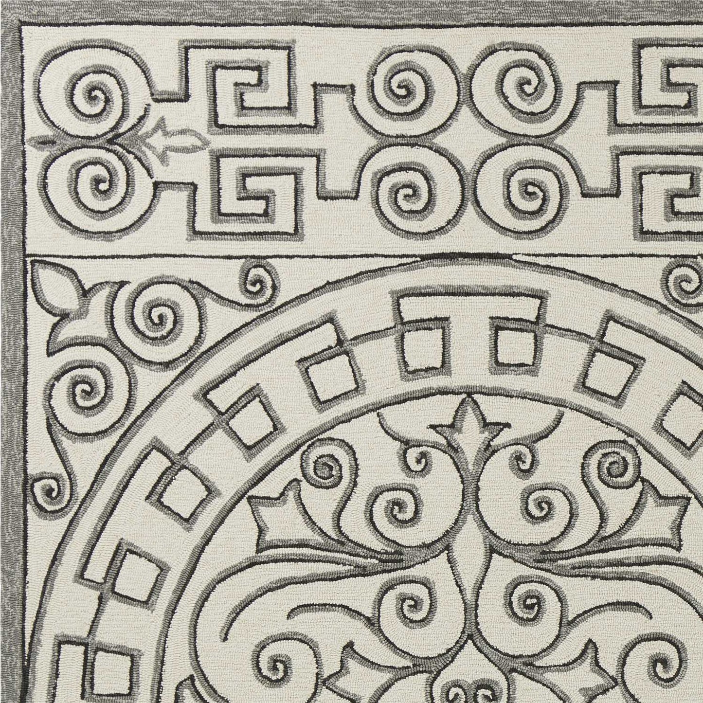5' X 8' Gray and Ivory Damask Handmade Indoor Outdoor Area Rug - Homeroots - Flyclothing LLC