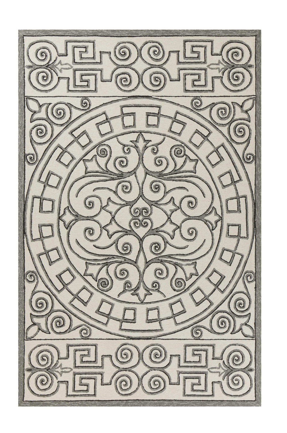 5' X 8' Gray and Ivory Damask Handmade Indoor Outdoor Area Rug - Homeroots - Flyclothing LLC