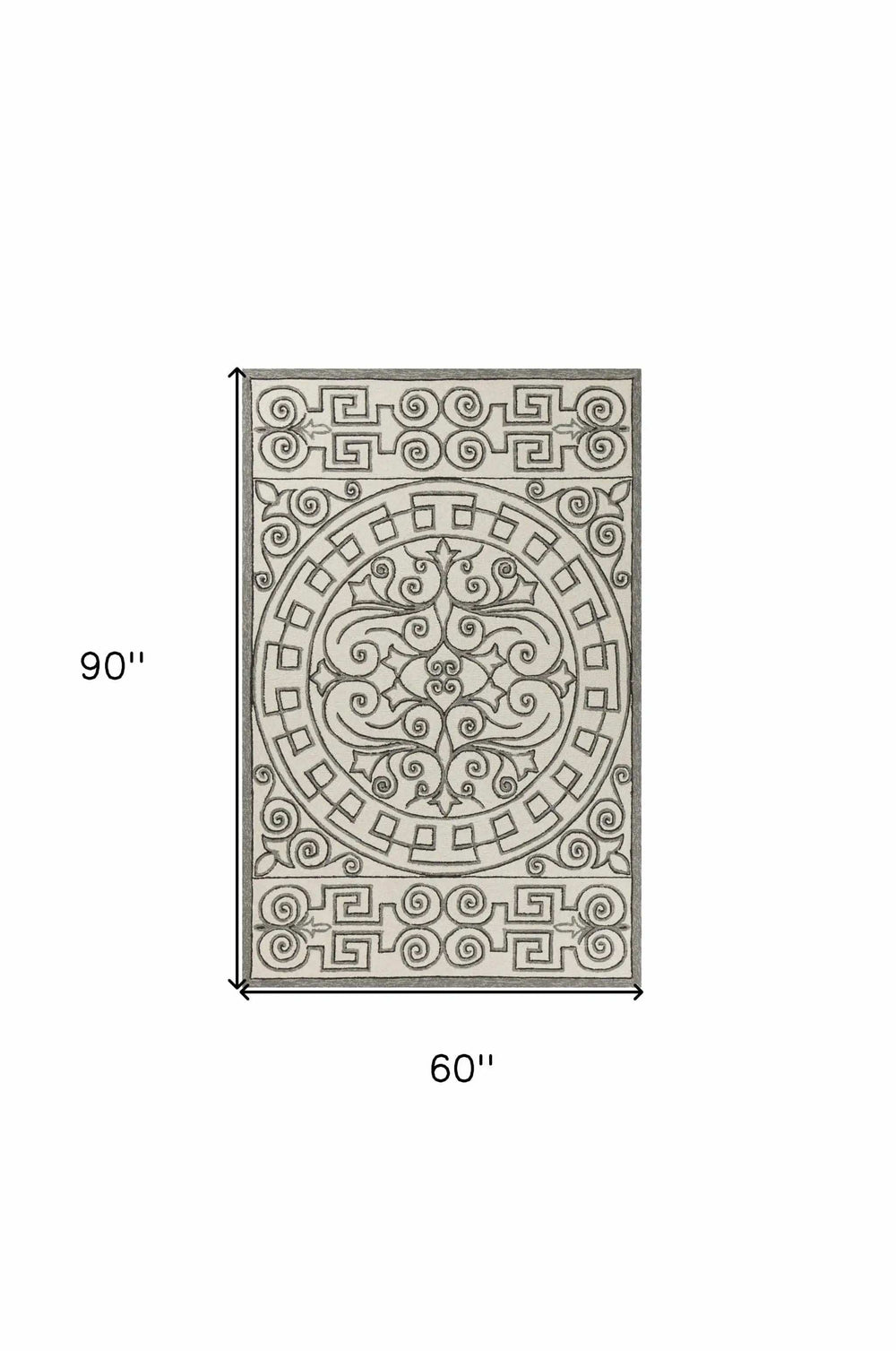5' X 8' Gray and Ivory Damask Handmade Indoor Outdoor Area Rug - Homeroots - Flyclothing LLC