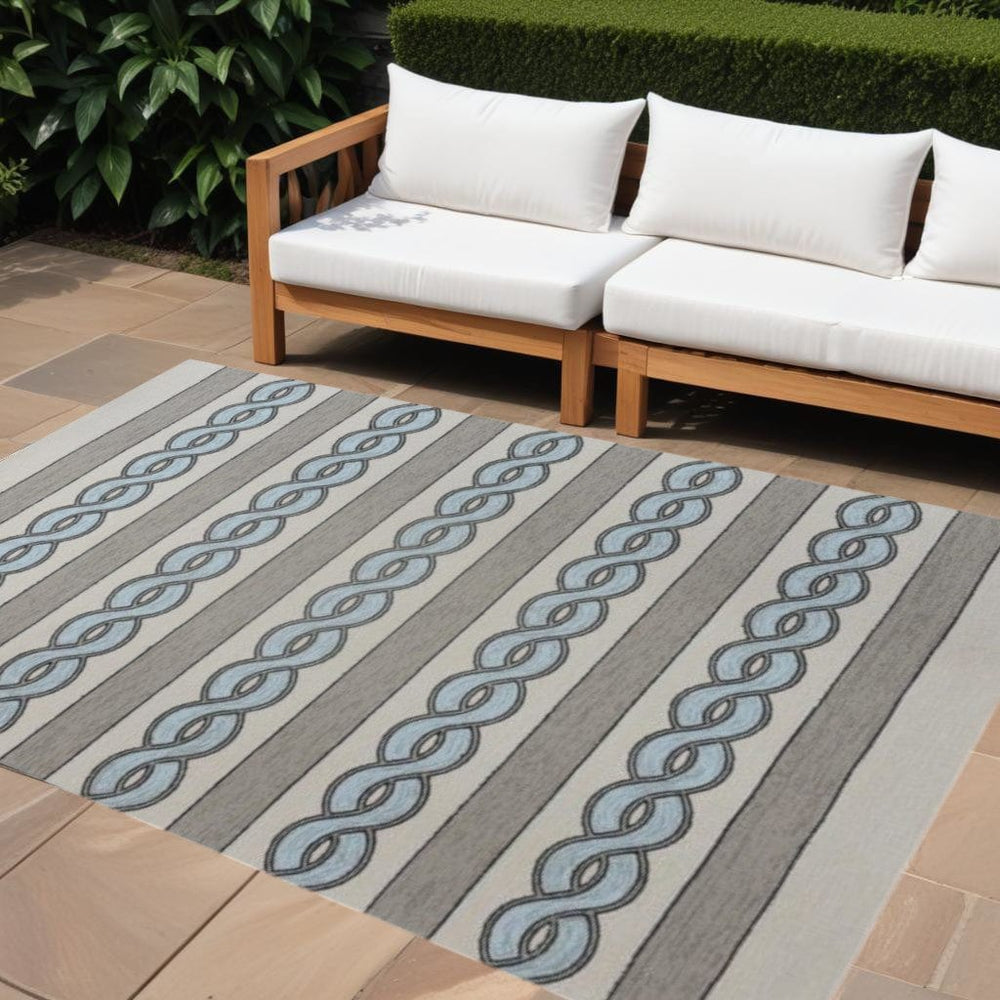 5' X 7' Ivory and Blue Abstract Indoor Outdoor Area Rug - Homeroots
