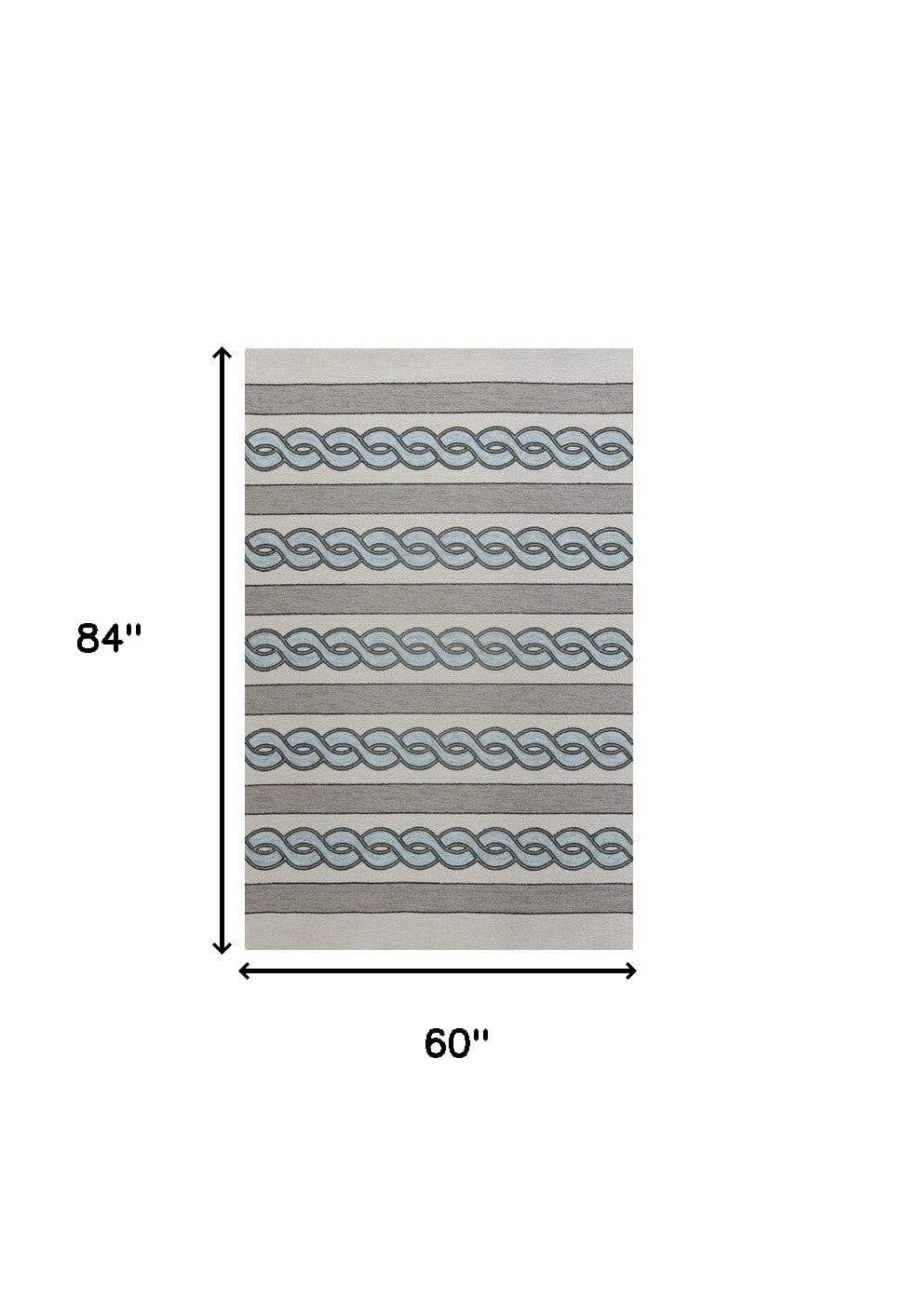 5' X 7' Ivory and Blue Abstract Indoor Outdoor Area Rug - Homeroots - Flyclothing LLC