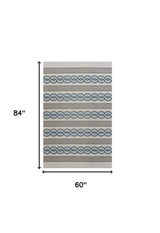 5' X 7' Ivory and Blue Abstract Indoor Outdoor Area Rug - Homeroots - Flyclothing LLC