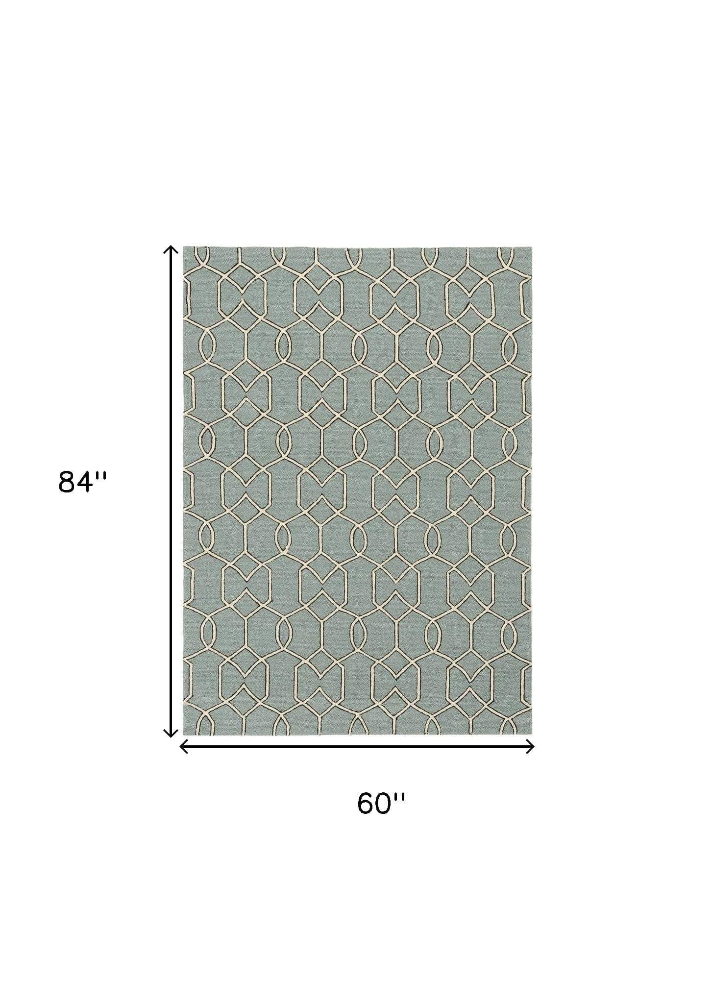 5' X 7' Green and Ivory Geometric Hand Hooked Area Rug - Homeroots - Flyclothing LLC