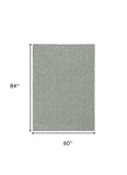 5' X 7' Green and Ivory Geometric Hand Hooked Area Rug - Homeroots