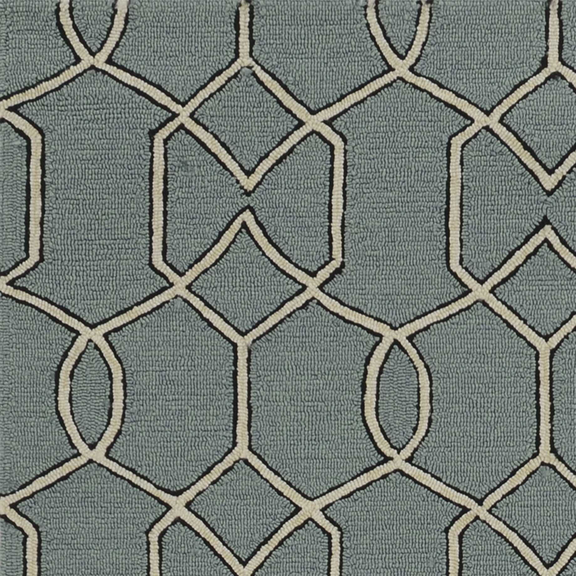5' X 7' Green and Ivory Geometric Hand Hooked Area Rug - Homeroots - Flyclothing LLC