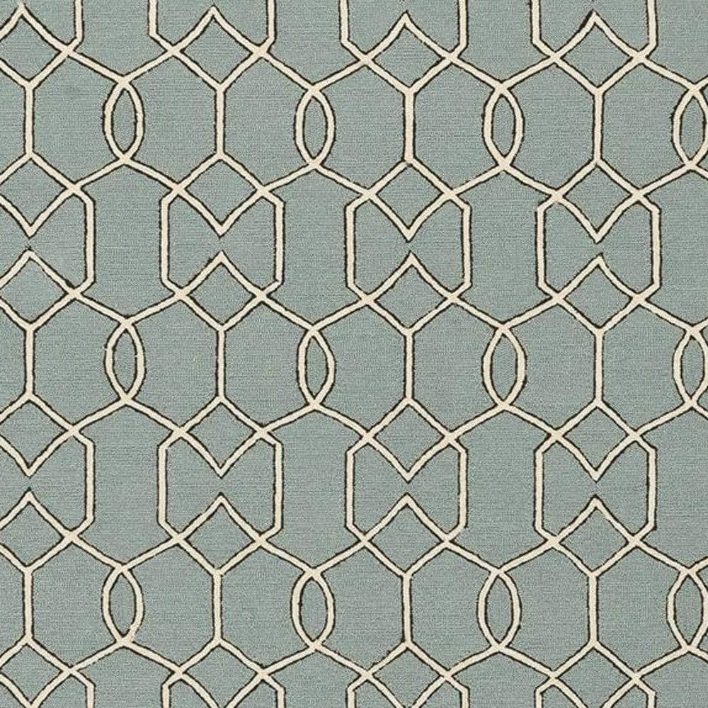 5' X 7' Green and Ivory Geometric Hand Hooked Area Rug - Homeroots - Flyclothing LLC