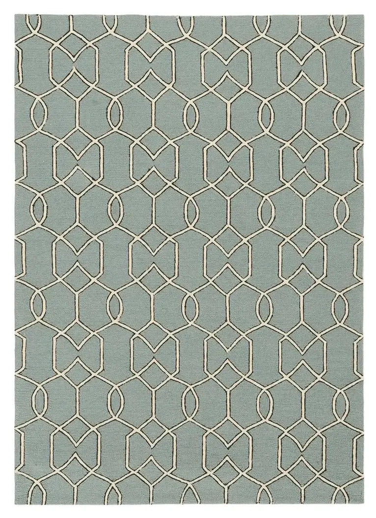 5' X 7' Green and Ivory Geometric Hand Hooked Area Rug - Homeroots - Flyclothing LLC