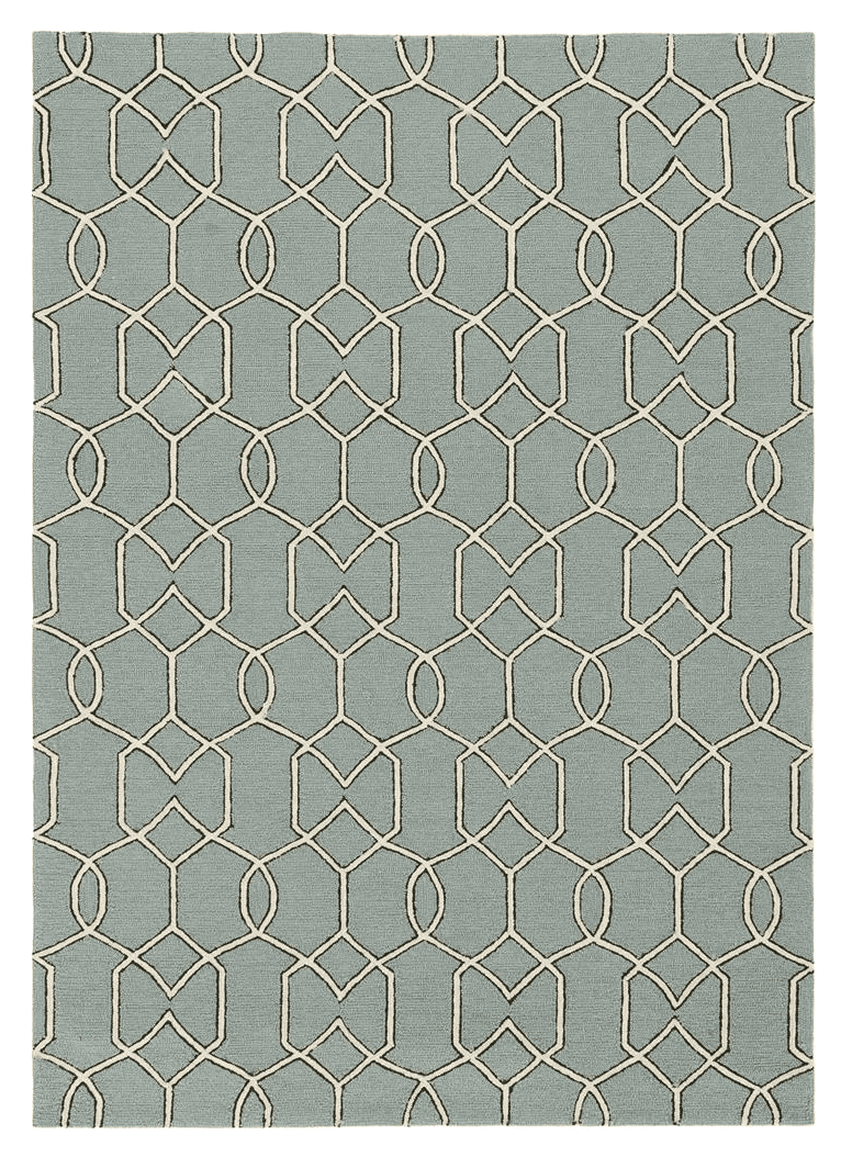 5' X 7' Green and Ivory Geometric Hand Hooked Area Rug - Homeroots - Flyclothing LLC