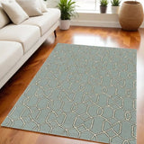 5' X 7' Green and Ivory Geometric Hand Hooked Area Rug - Homeroots