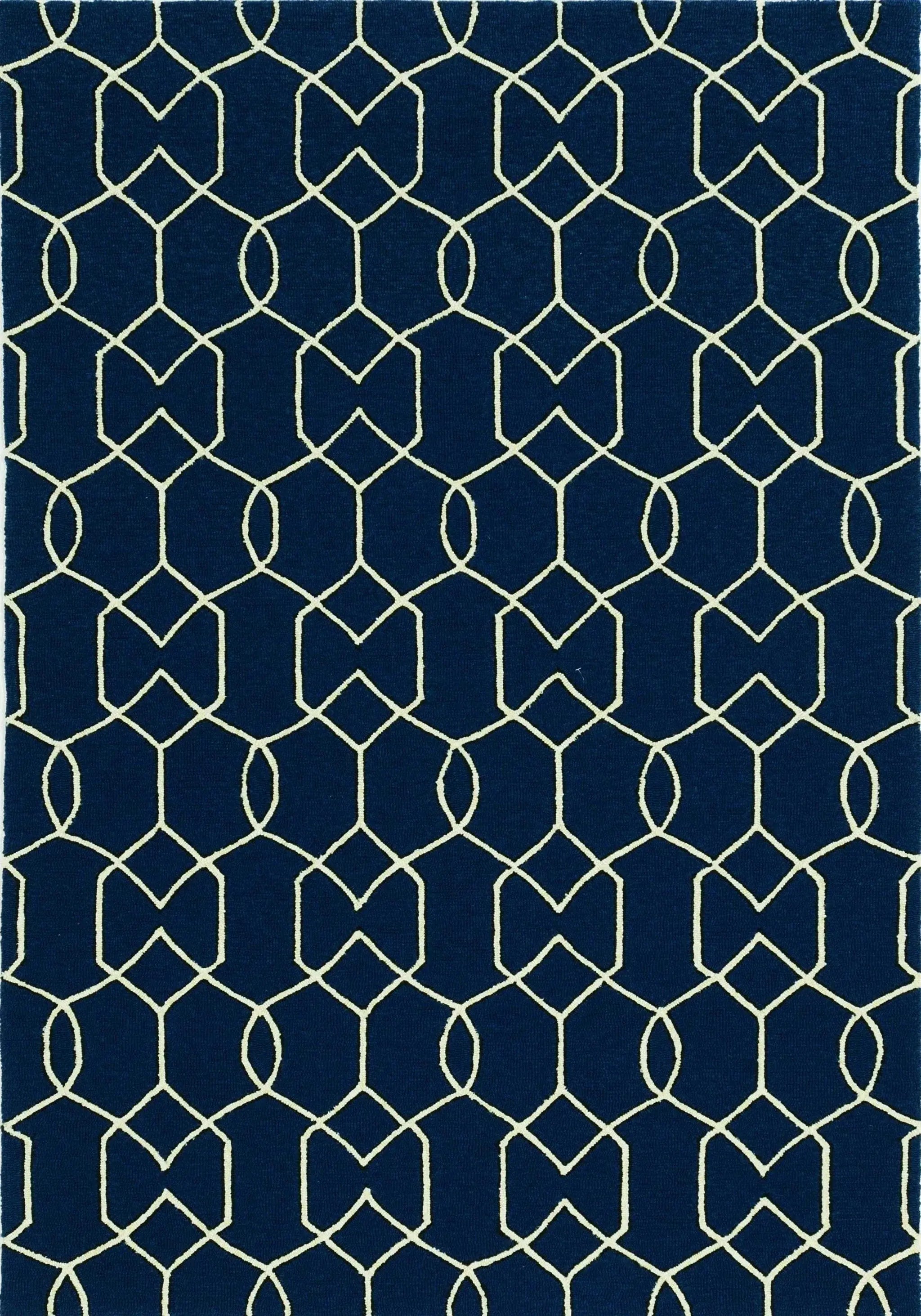 5' X 7' Navy Blue Geometric Hand Hooked Area Rug - Homeroots - Flyclothing LLC