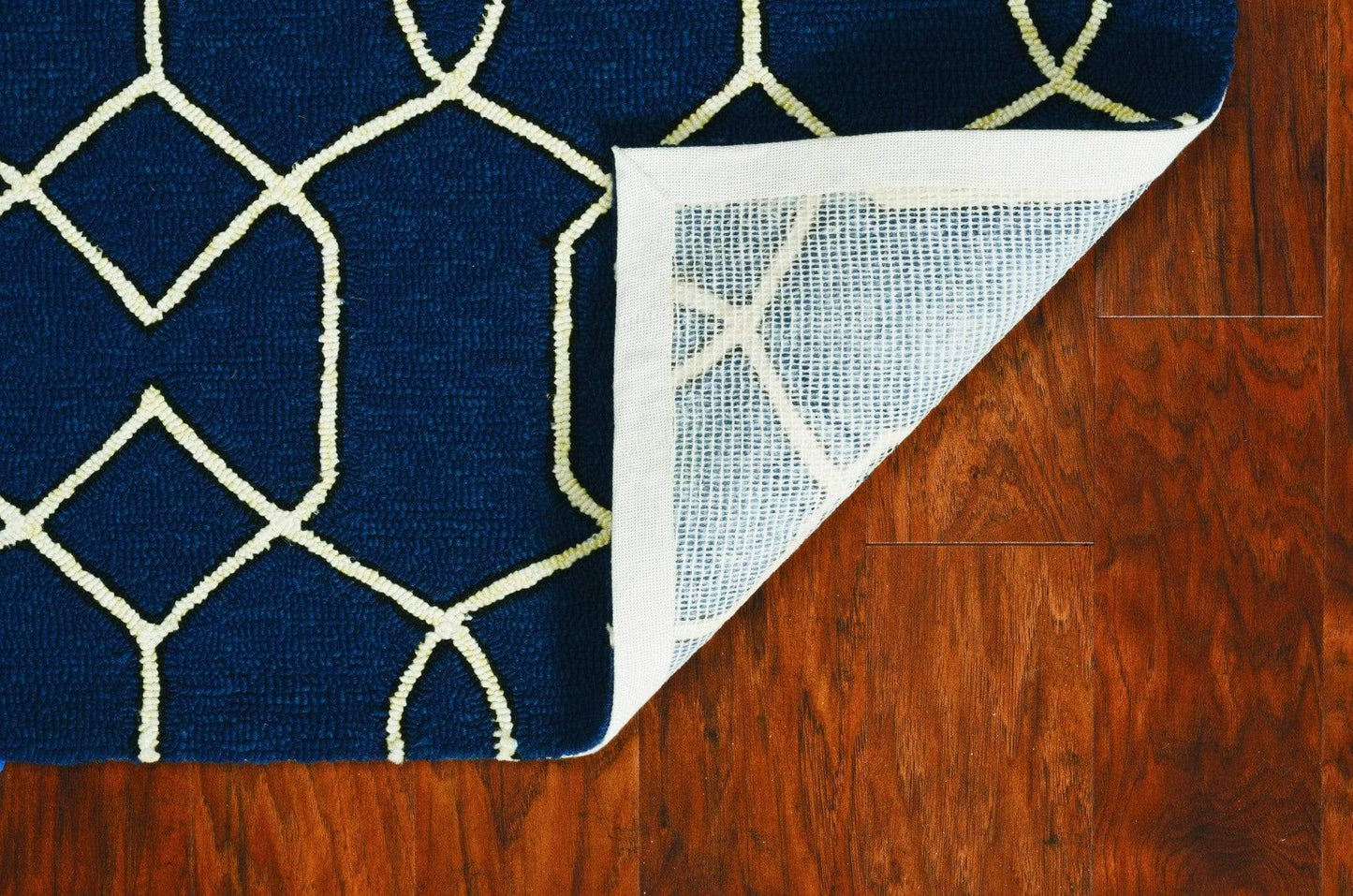 5' X 7' Navy Blue Geometric Hand Hooked Area Rug - Homeroots - Flyclothing LLC