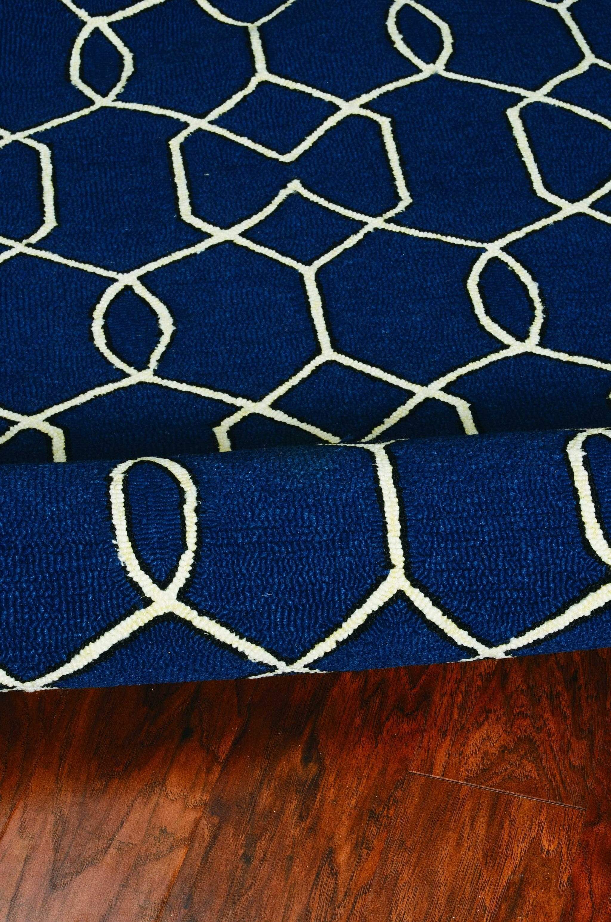 5' X 7' Navy Blue Geometric Hand Hooked Area Rug - Homeroots - Flyclothing LLC