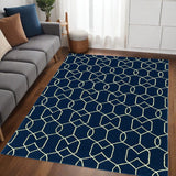 5' X 7' Navy Blue Geometric Hand Hooked Area Rug - Homeroots