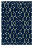 5' X 7' Navy Blue Geometric Hand Hooked Area Rug - Homeroots