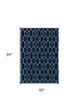 5' X 7' Navy Blue Geometric Hand Hooked Area Rug - Homeroots