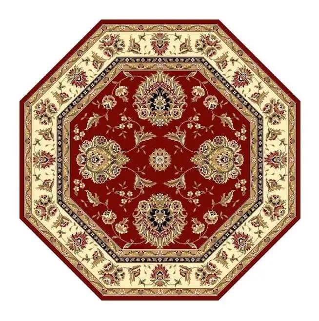 7' Red and Ivory Floral Octagon Rug - Homeroots - Flyclothing LLC