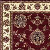 7' Red and Ivory Floral Octagon Rug - Homeroots