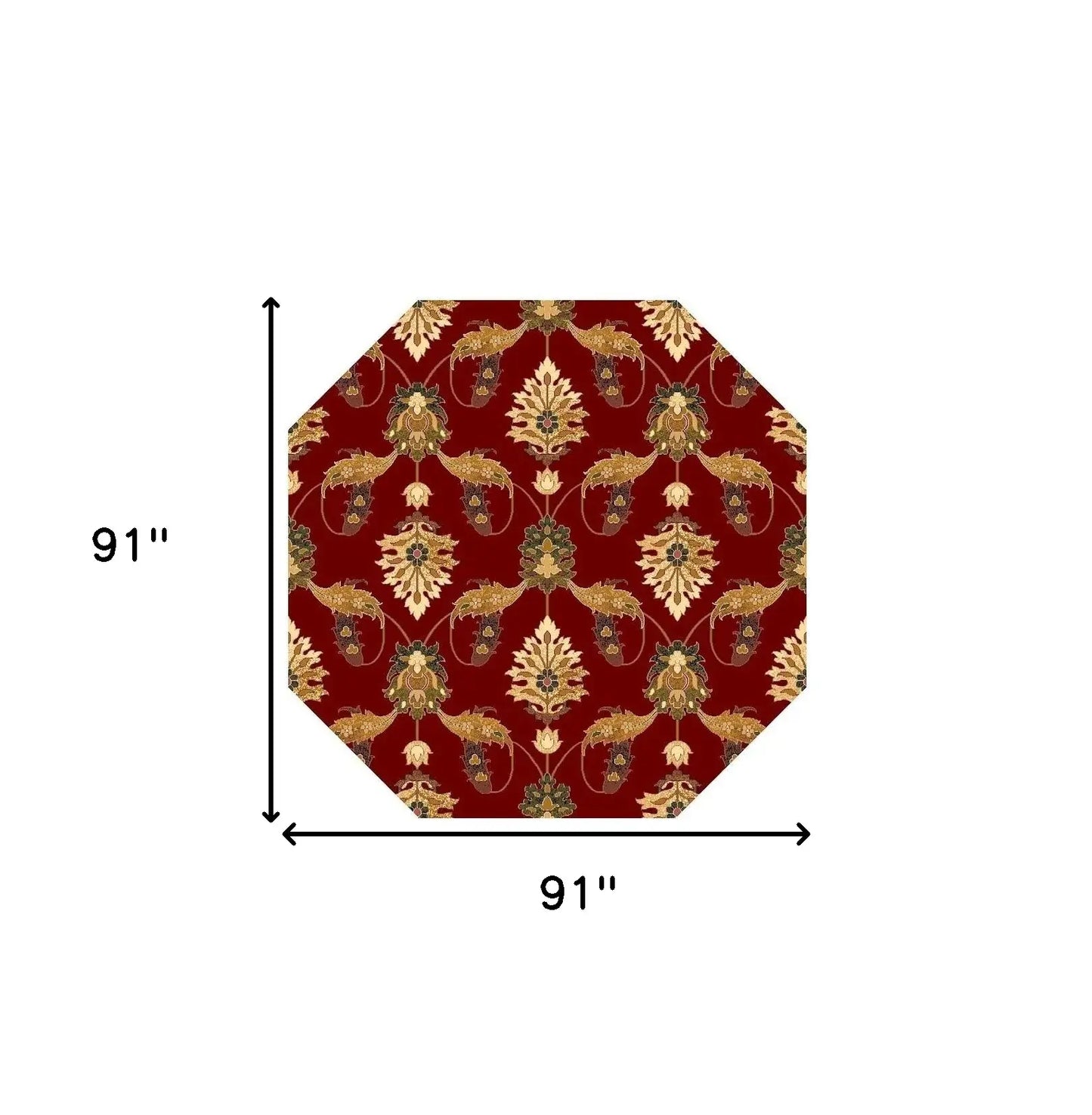 7' Octagon Red Floral Vines Indoor Area Rug - Homeroots - Flyclothing LLC