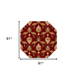 7' Octagon Red Floral Vines Indoor Area Rug - Homeroots - Flyclothing LLC