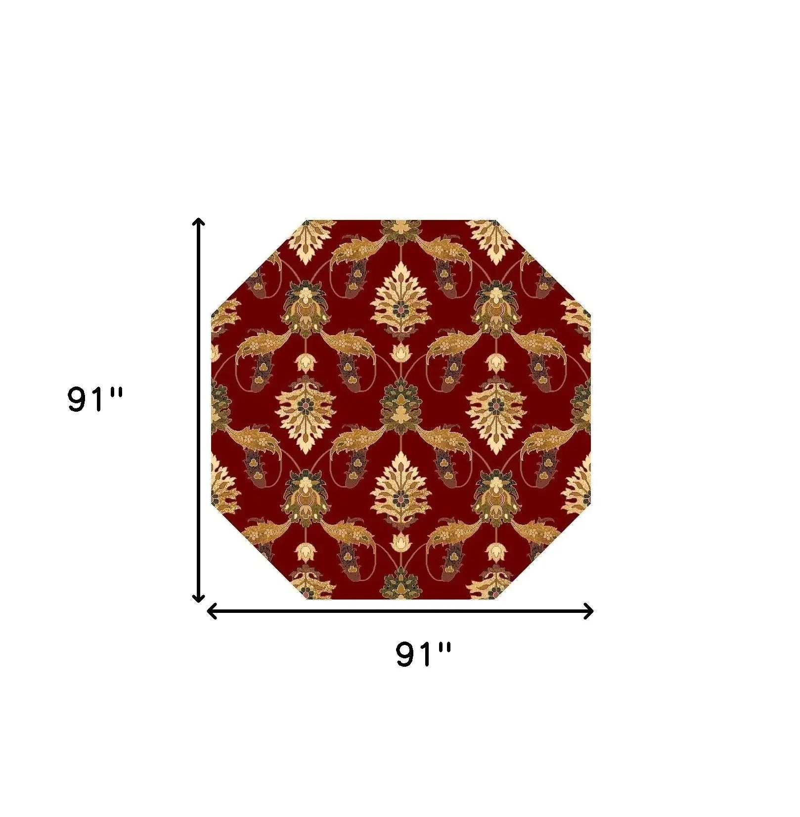 7' Octagon Red Floral Vines Indoor Area Rug - Homeroots - Flyclothing LLC
