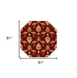 7' Octagon Red Floral Vines Indoor Area Rug - Homeroots