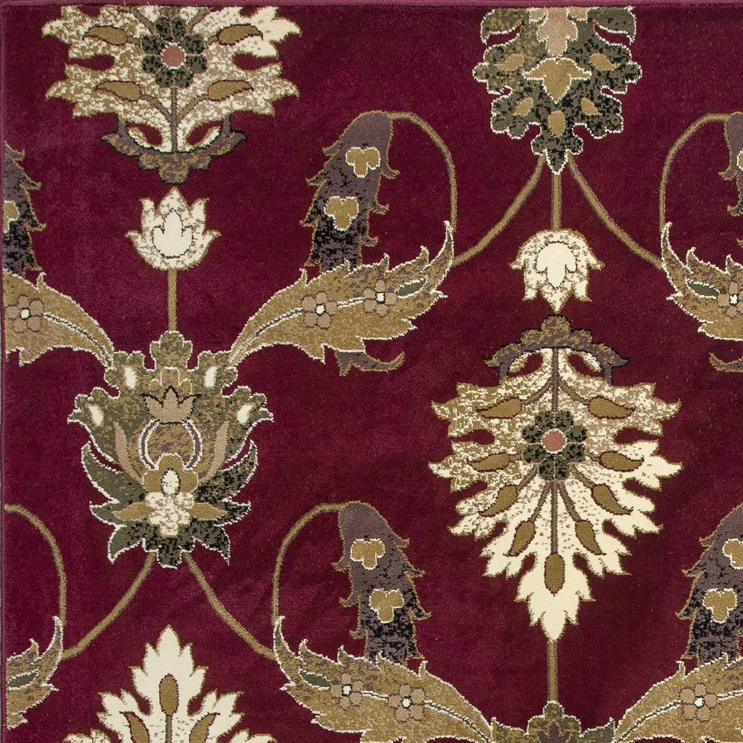 7' Octagon Red Floral Vines Indoor Area Rug - Homeroots - Flyclothing LLC