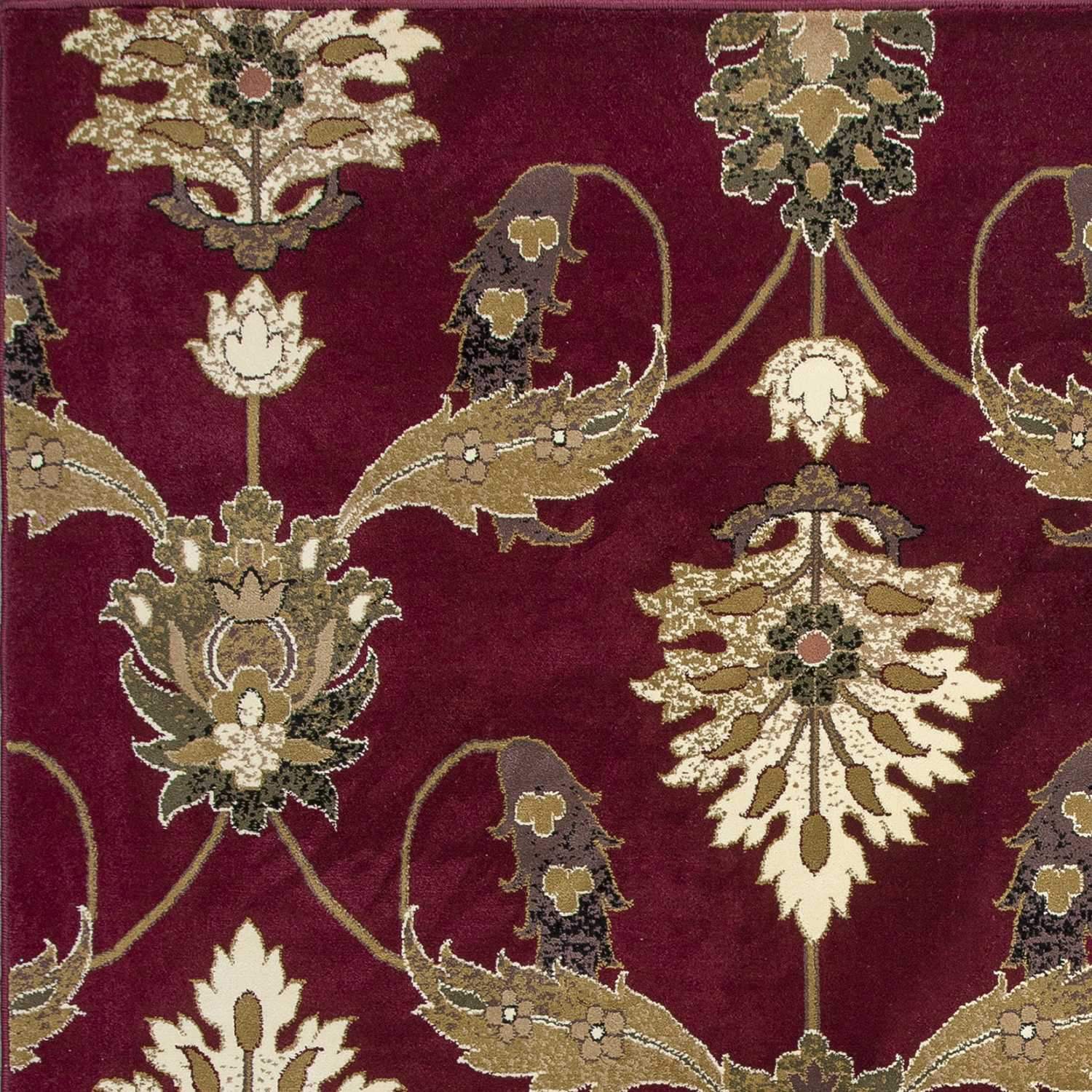 7' Octagon Red Floral Vines Indoor Area Rug - Homeroots - Flyclothing LLC