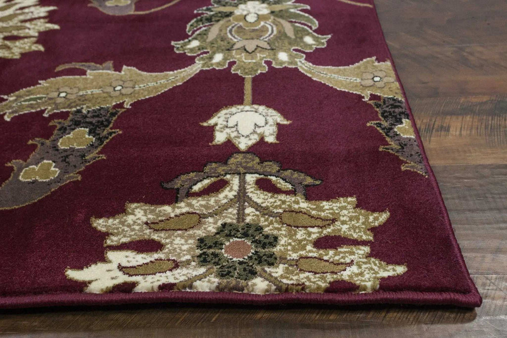 7' Octagon Red Floral Vines Indoor Area Rug - Homeroots - Flyclothing LLC
