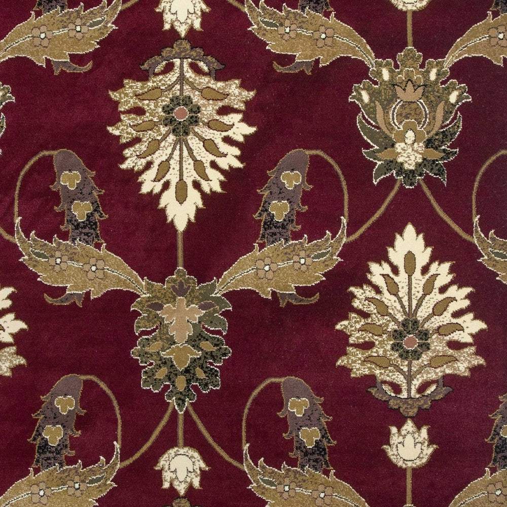 7' Octagon Red Floral Vines Indoor Area Rug - Homeroots - Flyclothing LLC