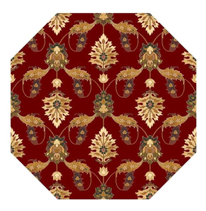 7' Octagon Red Floral Vines Indoor Area Rug - Homeroots - Flyclothing LLC