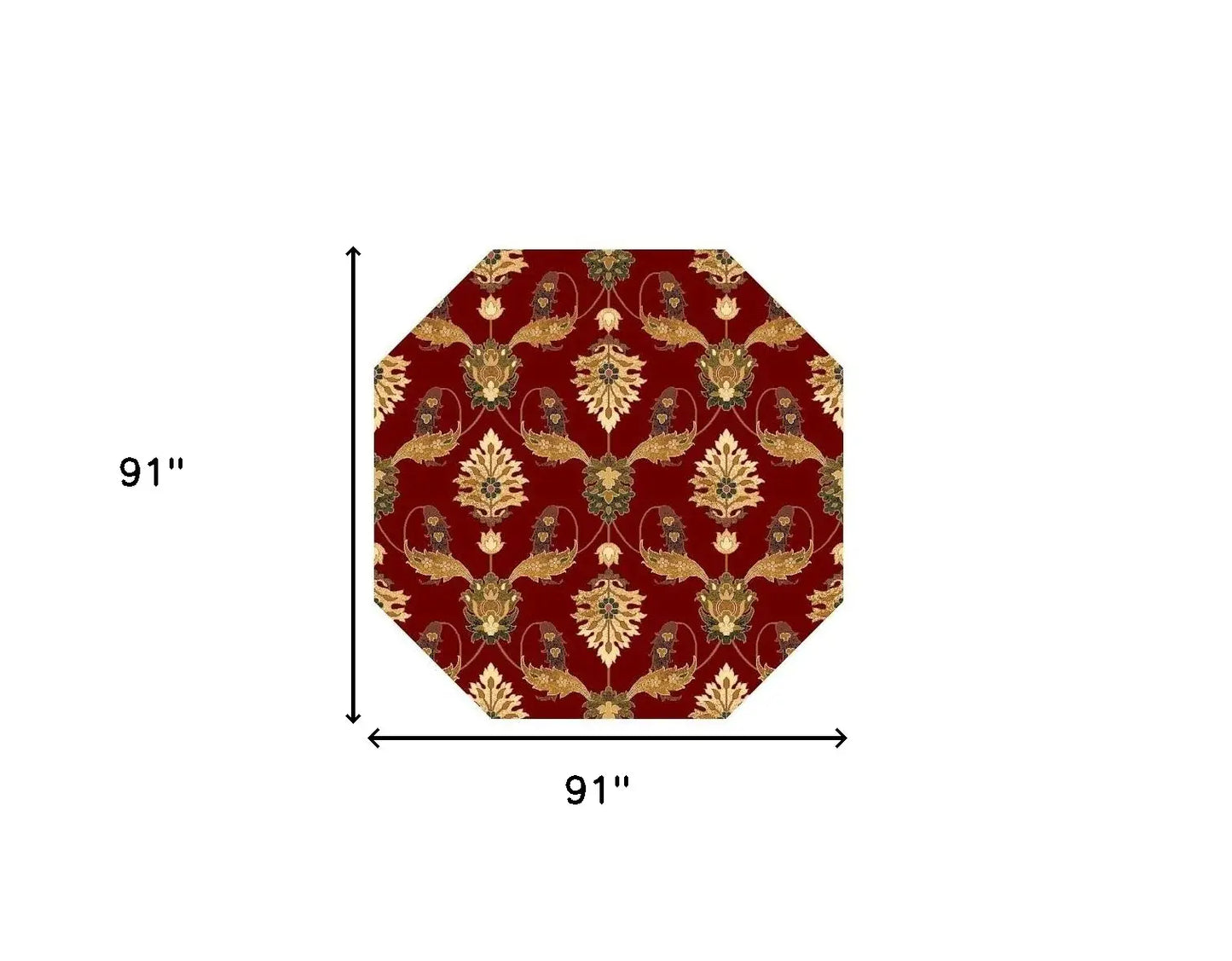Red Octagon Floral Vines Area Rug - Homeroots - Flyclothing LLC
