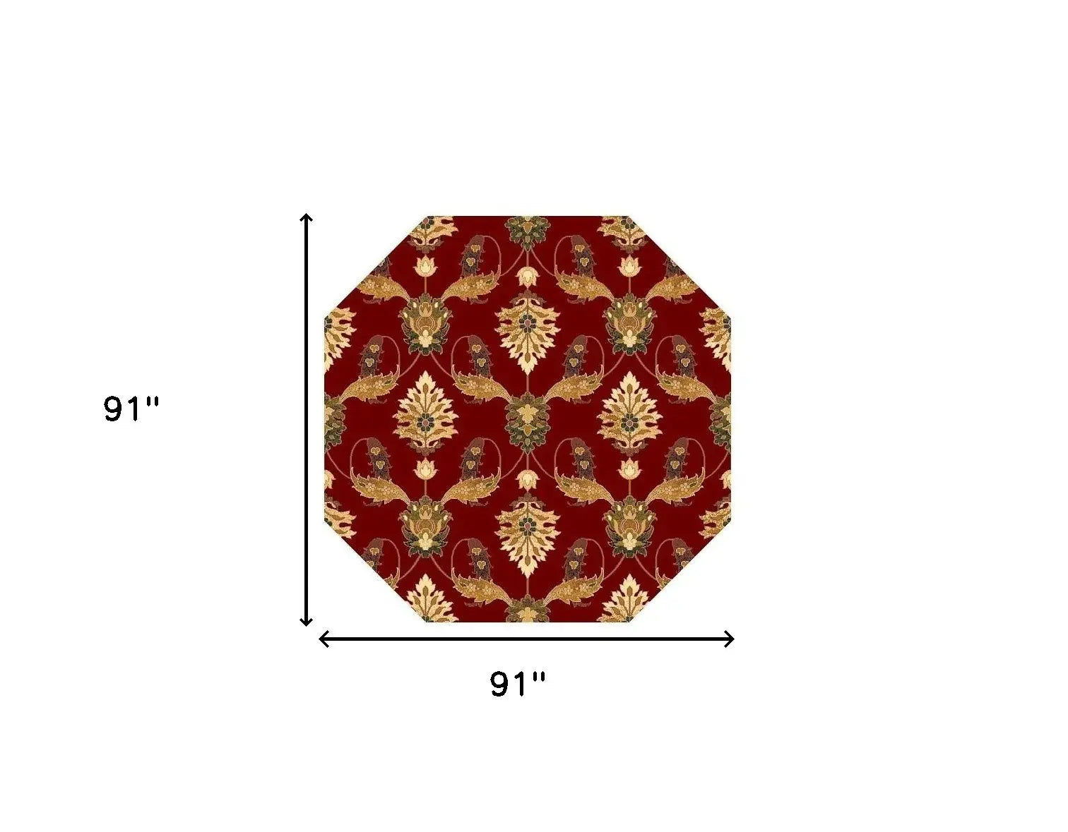 Red Octagon Floral Vines Area Rug - Homeroots - Flyclothing LLC