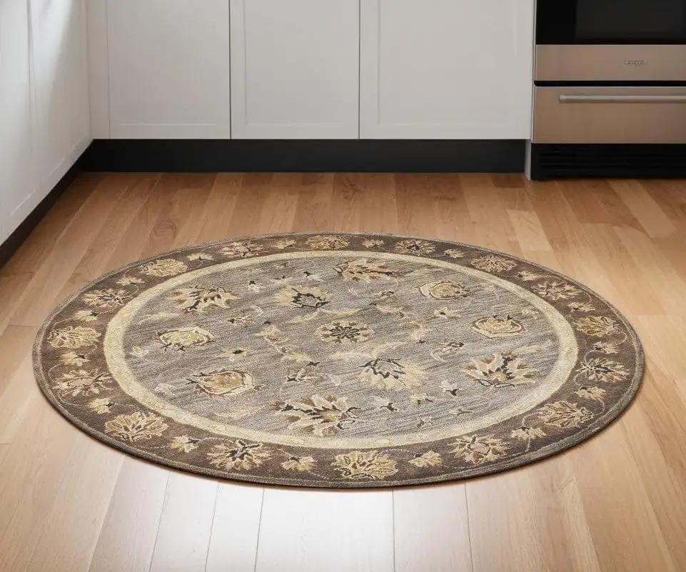 6' Grey Mocha Hand Tufted Traditional Round Indoor Area Rug - Homeroots