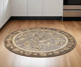 6' Grey Mocha Hand Tufted Traditional Round Indoor Area Rug - Homeroots