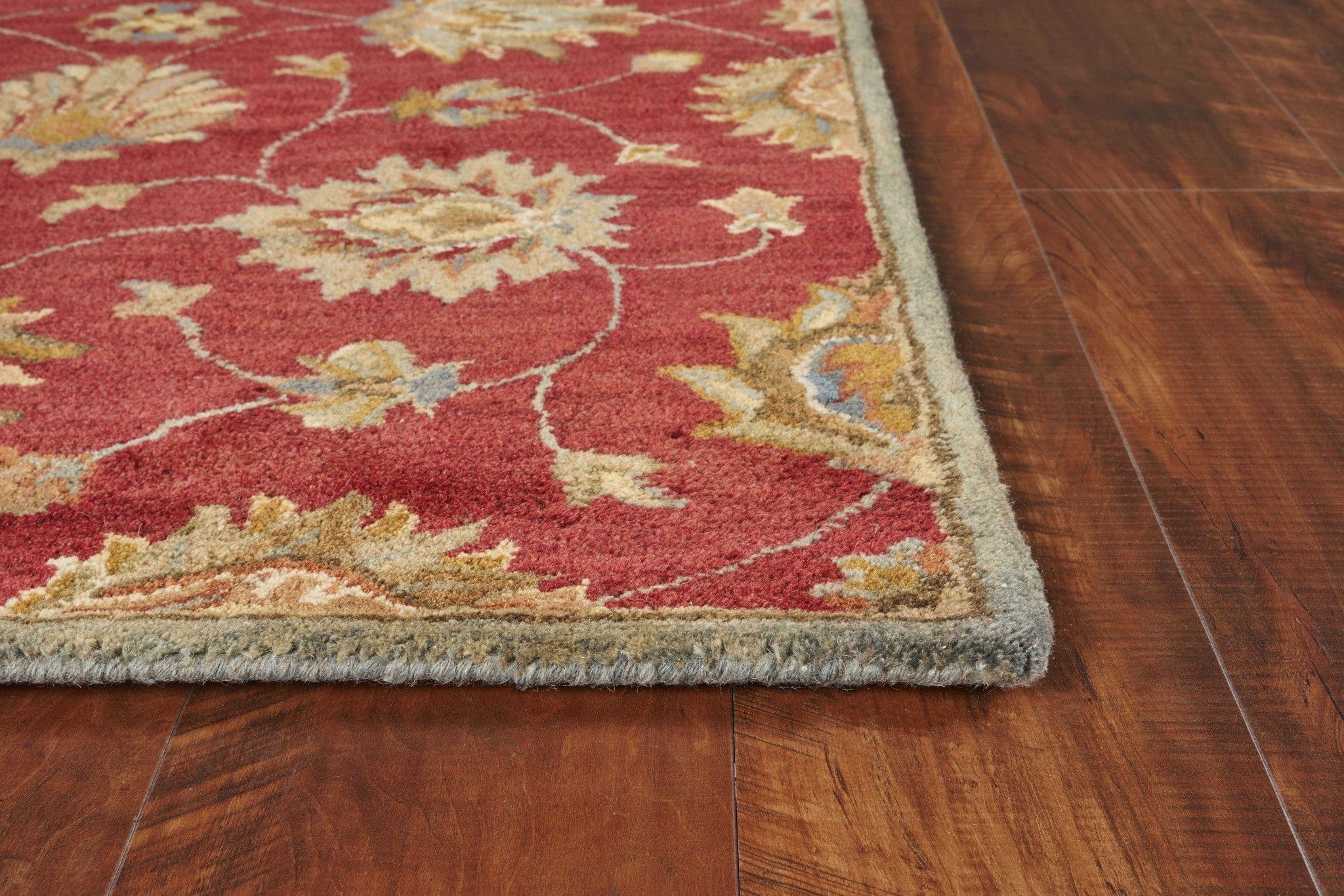 5' Round Red Floral Vine Wool Indoor Area Rug - Homeroots